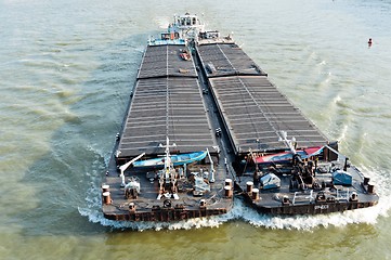 Image showing Big oil transporter on water moving fast