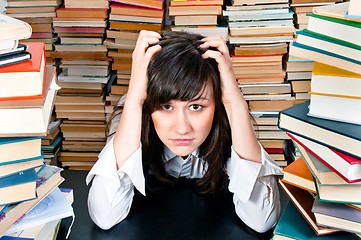 Image showing Depressed young student has lot to study in this september