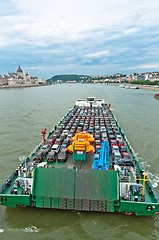 Image showing Tanker with a lot of cars carried to the market