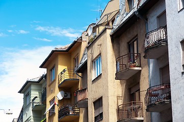 Image showing Authentic hungarian apartments with blue sky