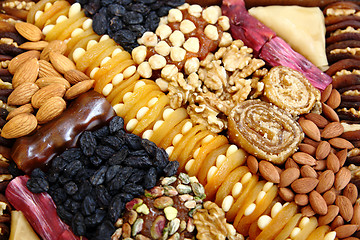 Image showing Mix of dry fruits and desserts