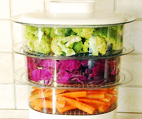 Image showing Colorful vegetables in steamer