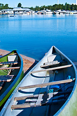 Image showing Colorful canoes