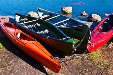 Image showing Colorful canoes