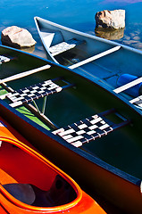 Image showing Colorful canoes