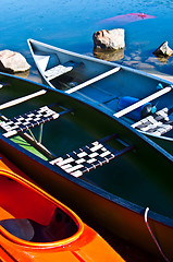 Image showing Colorful canoes