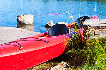 Image showing Colorful canoes