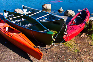 Image showing Colorful canoes