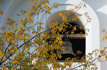 Image showing Church Bell and Yellow Leaves