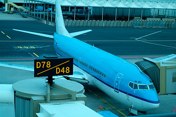 Image showing Passenger airplane at the gate
