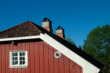 Image showing Detail of old, red house