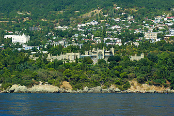 Image showing Alupka town and Vorontsov palace. View from the sea. Crimea. Ukraine