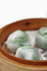 Image showing Close up of fresh Chinese steamed dumplings 