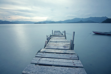 Image showing old jetty walkway pier the the lake 