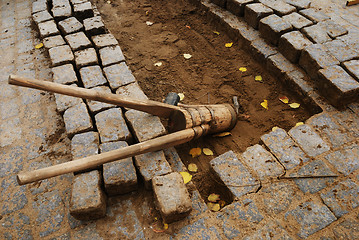 Image showing stones and tools for paving