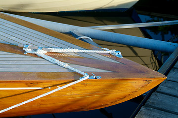 Image showing Bow of wooden sailboat