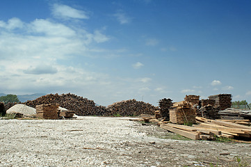 Image showing Carpentry factory and ordered timber.