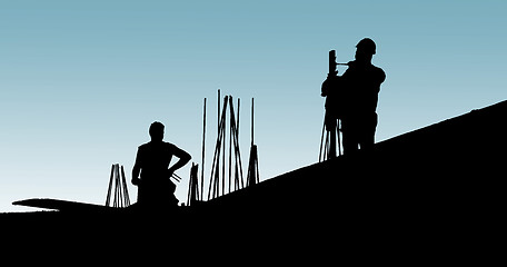 Image showing Construction workers put formwork