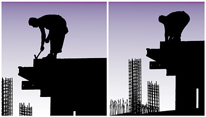 Image showing Construction workers put formwork