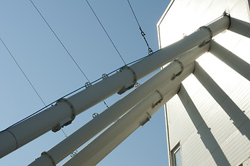 Image showing Industrial tubes connected to building for mixing concrete