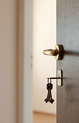 Image showing Open door with keys