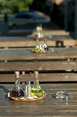 Image showing Wooden table in the restaurant and utensils