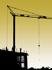 Image showing Construction site with crane and workers