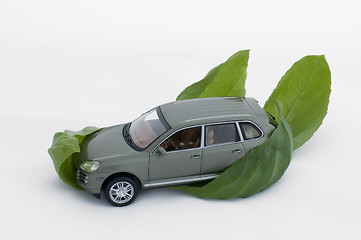 Image showing Green leaves and a car.Ecology conception