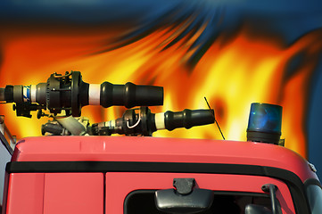 Image showing Fire truck and flames