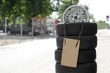 Image showing Pile of tires and rims