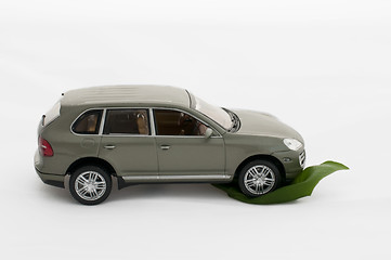 Image showing Green leave and a car.Ecology conception