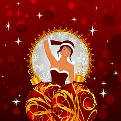 Image showing christmas card with sexy lady and balls