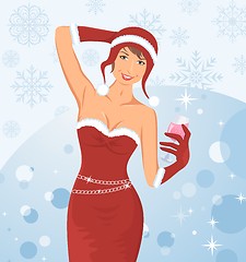 Image showing christmas lady with cocktail