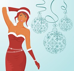 Image showing christmas background with sexy lady and balls