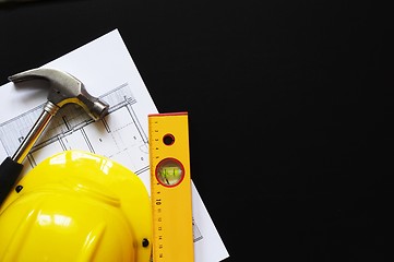 Image showing hard hat and tool