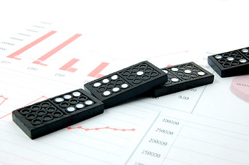 Image showing risky domino over a financial business chart