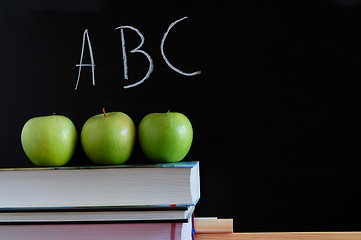 Image showing blackboard and apples