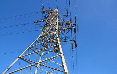 Image showing high voltage post against the blue sky