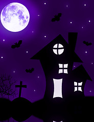 Image showing haunted house bats and full moon