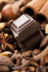 Image showing chocolate with coffee beans, spices and nuts