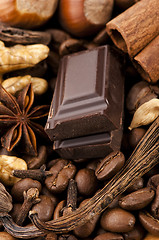 Image showing chocolate with coffee beans, spices and nuts