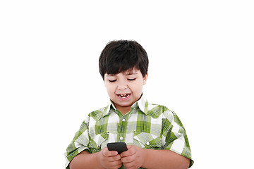Image showing Boy text messaging isolated over white 