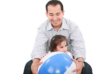 Image showing cute dad with his daughter playing on a white 