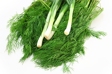 Image showing Fresh green dill and onion.