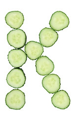 Image showing Vegetable Alphabet of chopped cucumber  - letter K