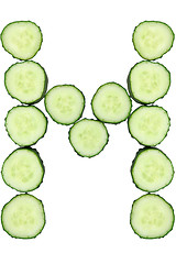 Image showing Vegetable Alphabet of chopped cucumber  - letter M