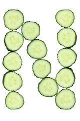 Image showing Vegetable Alphabet of chopped cucumber  - letter N