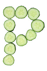Image showing Vegetable Alphabet of chopped cucumber  - letter P