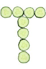 Image showing Vegetable Alphabet of chopped cucumber  - letter T