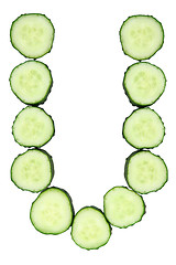 Image showing Vegetable Alphabet of chopped cucumber  - letter U